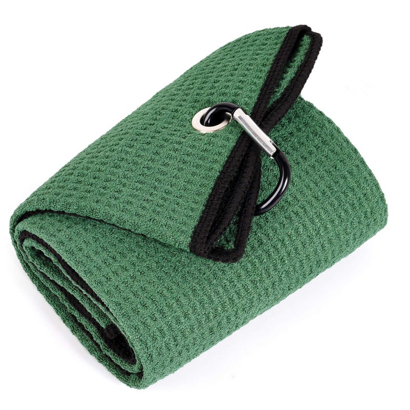 Mile High Life Tri-fold Golf Towel | Premium Microfiber Fabric | Waffle Pattern | with Heavy Duty Carabiner Clip | Golf Towel for Men and Women (GreenGolf Towel) - Image 1